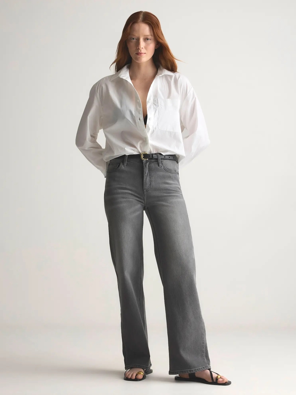 Quince Bella Stretch Relaxed Straight Jeans In Stonewashed Grey